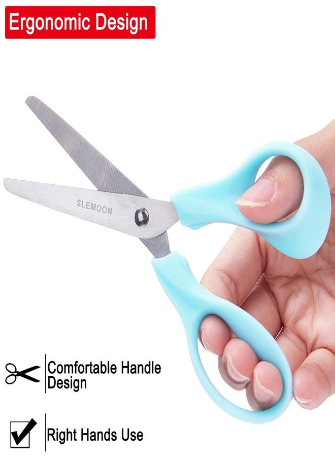 SLEMOON 5" Small School Student Blunt Kids Craft Scissors, Sharp Stainless Steel Blades Safety Comfort Grip for Toddler Preschool Children Cutting Paper, 3 Pack,blue - Image 2